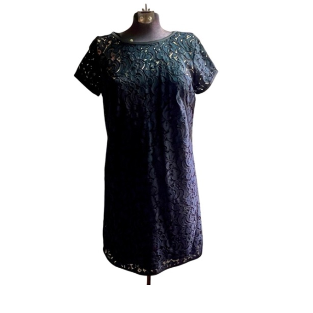 Loft Black Lace Overlay Shift Dress 4P